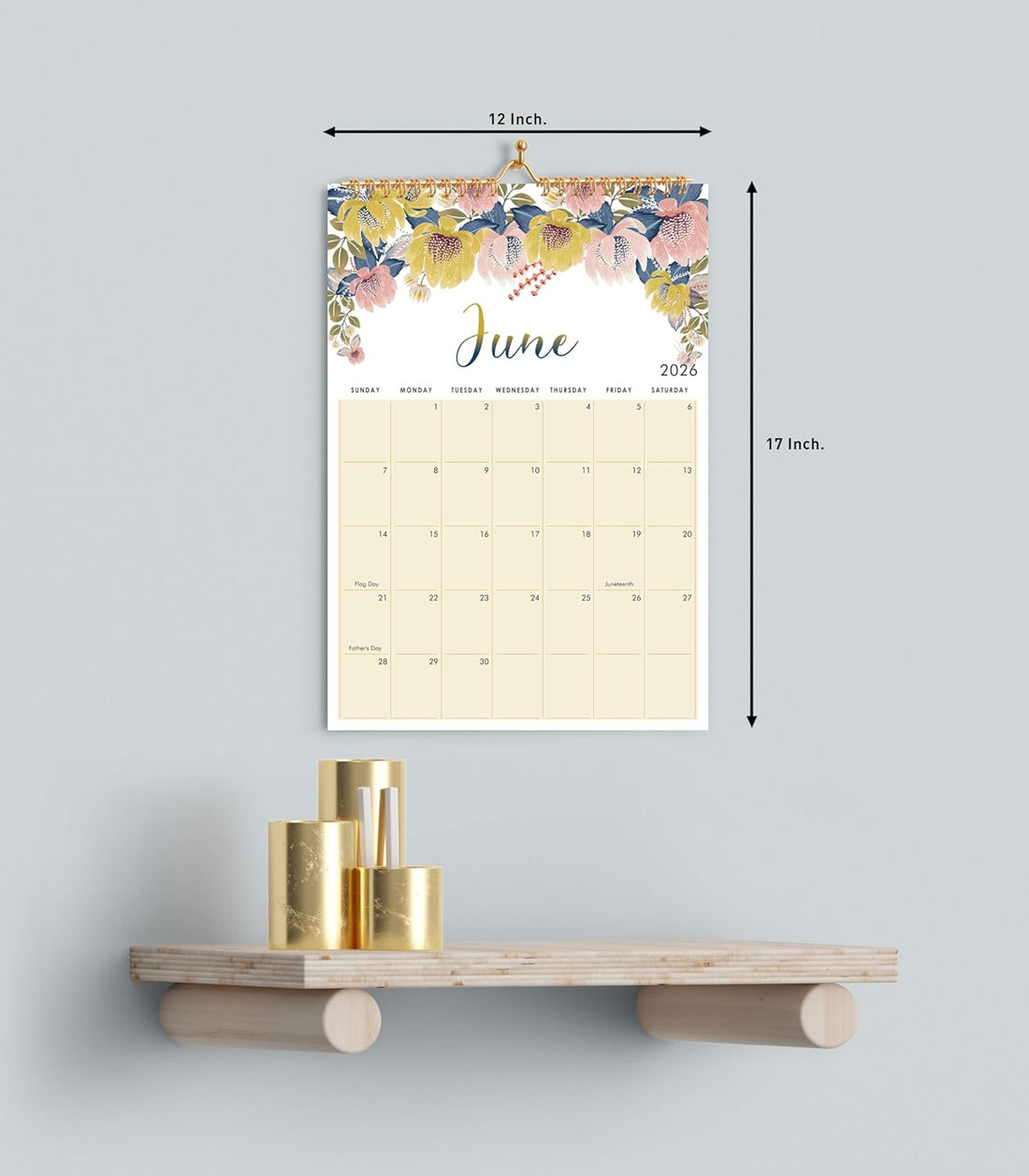 Floral Wall Calendar July 2025 - Dec 2026