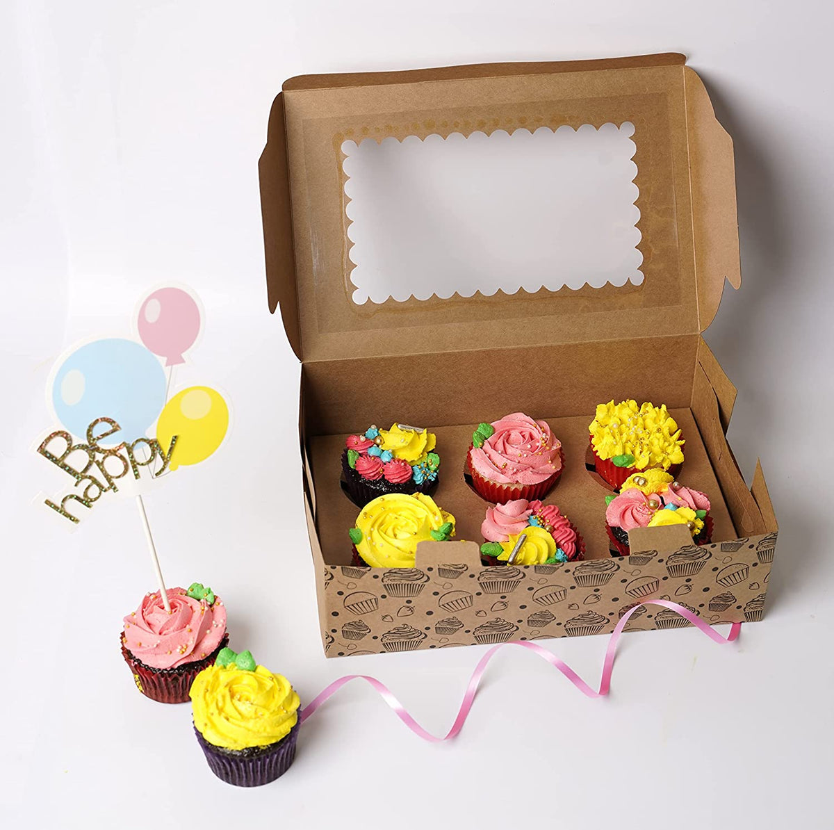 6 Cupcake & Muffin Container | Bioplastic Box for 6 Count 2.75 Cupcakes Items / Case: 300 / Crystal Clear Made by Good Natured Products Inc.