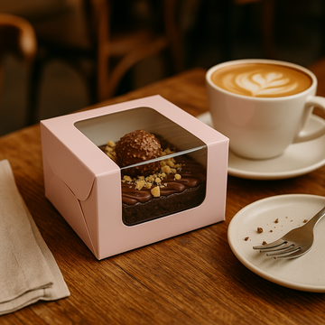 Pink Bakery Box with Window, Pack of 20, for Brownie, Donut, Ladoos, Chocolates, Macarons, Size 3.25x3.25x2 inches
