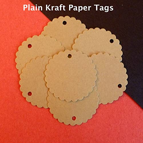 Scalloped Shaped Kraft Plain Paper Tags, Handmade Gift Tags 3” Round Labels with Jute Twine, Perfect for Arts and Crafts, DIY, Wedding Party Favor - (Pack of 200)