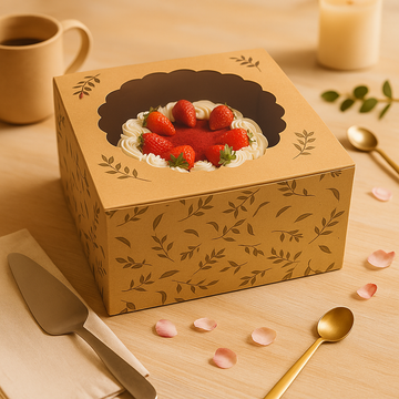 Black Print Cake Box with Window for 1 kg and half kg cakes, donuts, cookies, size - 8x8x5 inches,