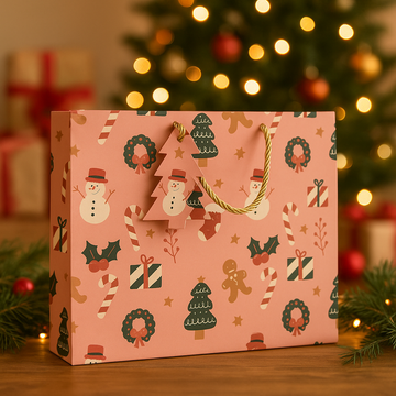Pink Christmas Paper Gift Bags, Pack of 5