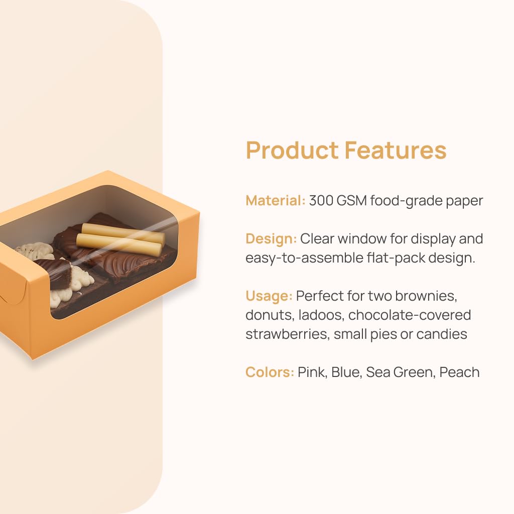 Peach Bakery Box with Window – 2 Brownie Box (Pack of 20)