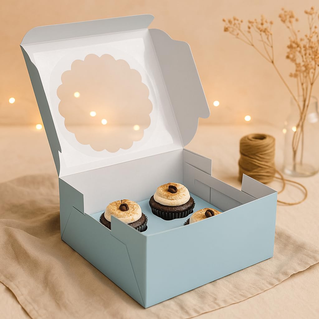 Blue Cupcake Box For 4, Pack of 10/20