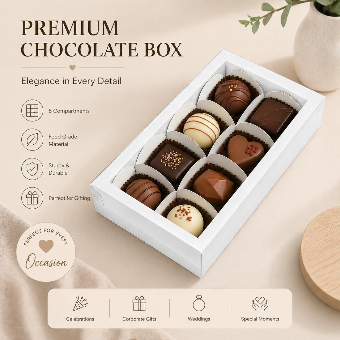 White Color Chocolate Gift Boxes with 8 Cavity for Truffles