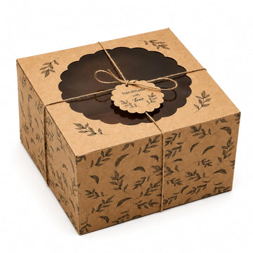 Black Print Cake Box with Window for 1 kg and half kg cakes, donuts, cookies, size - 8x8x5 inches,