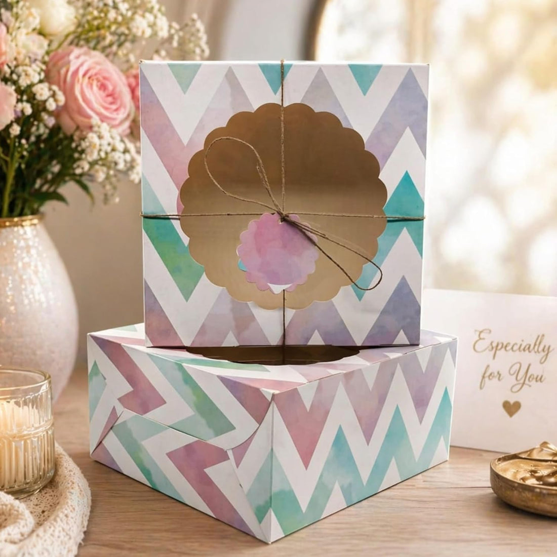 Pink & Blue Cake Box with Window, Pack of 10