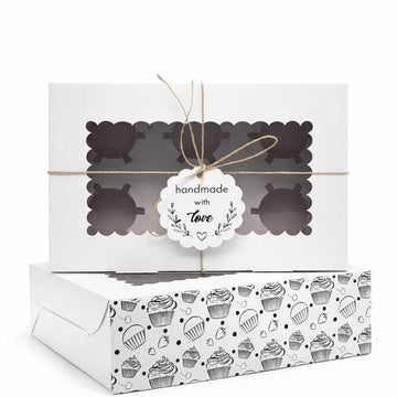 White Printed Cupcake Box For 6, Pack of 10/20