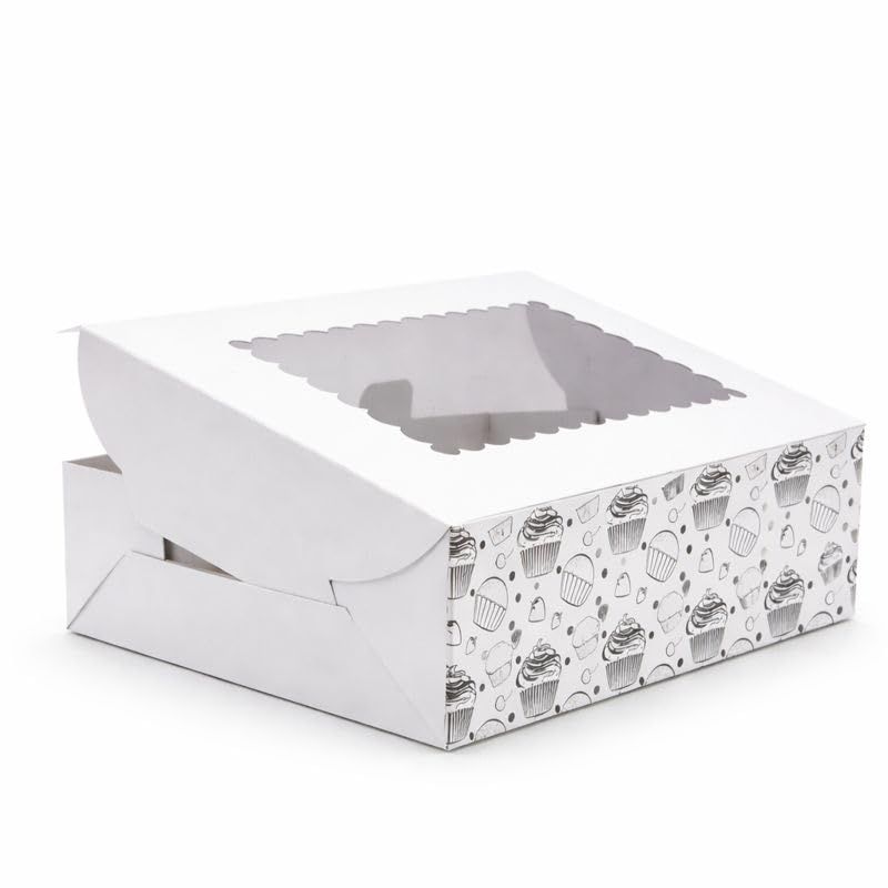 White Printed Cupcake Box For 6, Pack of 10/20